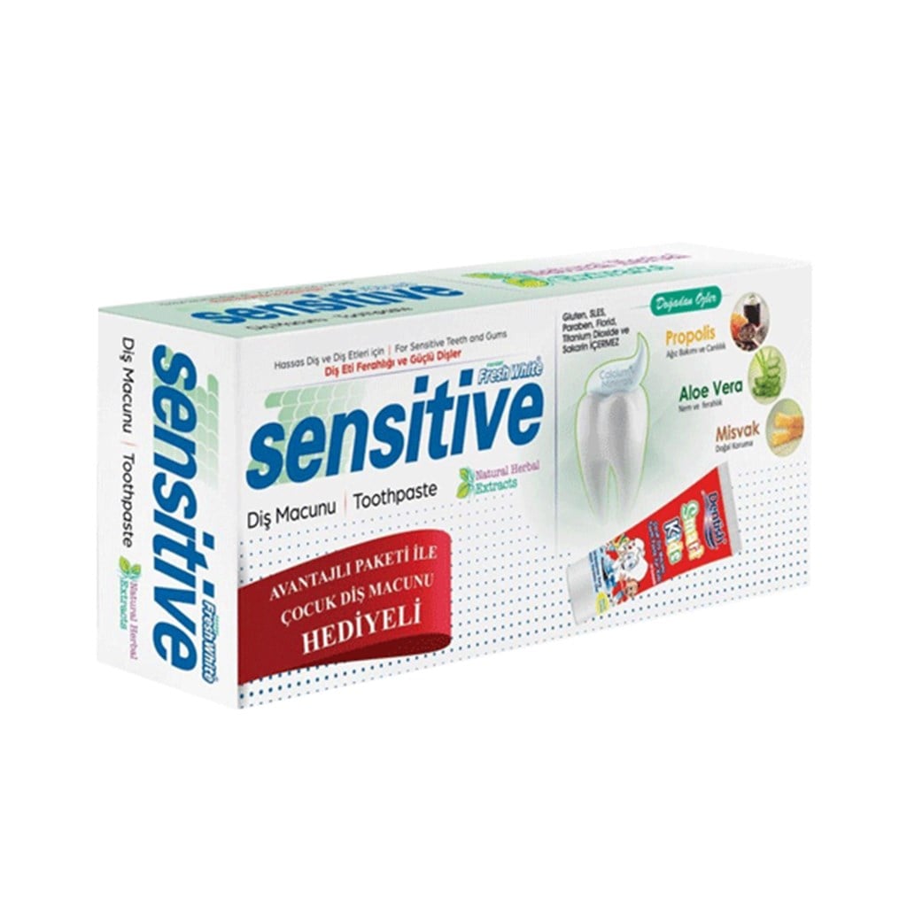 Fresh White Sensitive Propolis Aloe Vera Misvak Özlü Diş Macunu 75ml + Dentish Smart Kids Çocuk Diş Macunu 75 ml