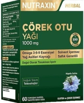 Nutraxin Çörek Otu Yağı 1000 mg 60 Yumuşak Kapsül
