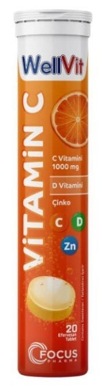 Wellvit Vitamin C 1000mg+D Vit.+Çinko 20 Efervesan Tablet