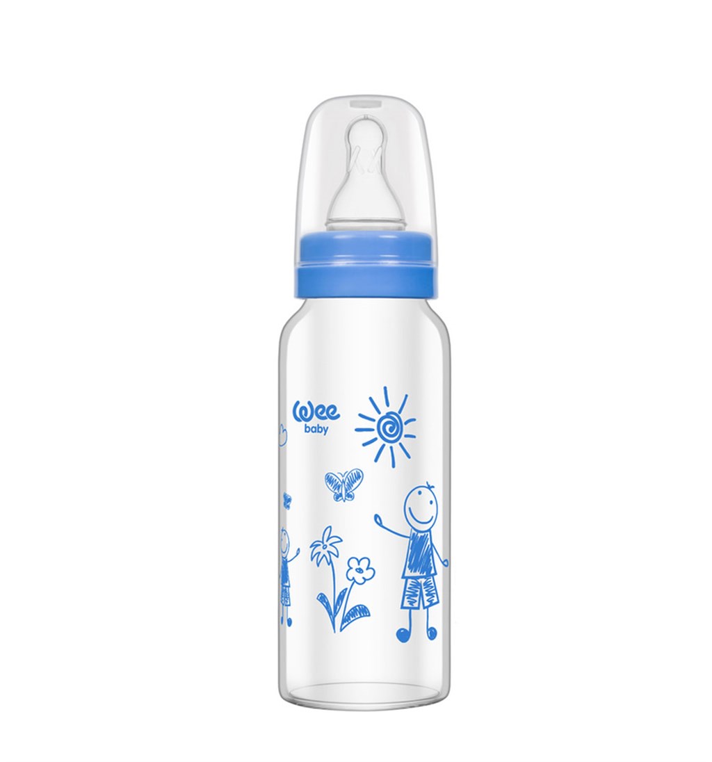 WEE BABY ISIYA DAYANIKLI CAM BİBERON 0-6AY 180ML - MAVİ