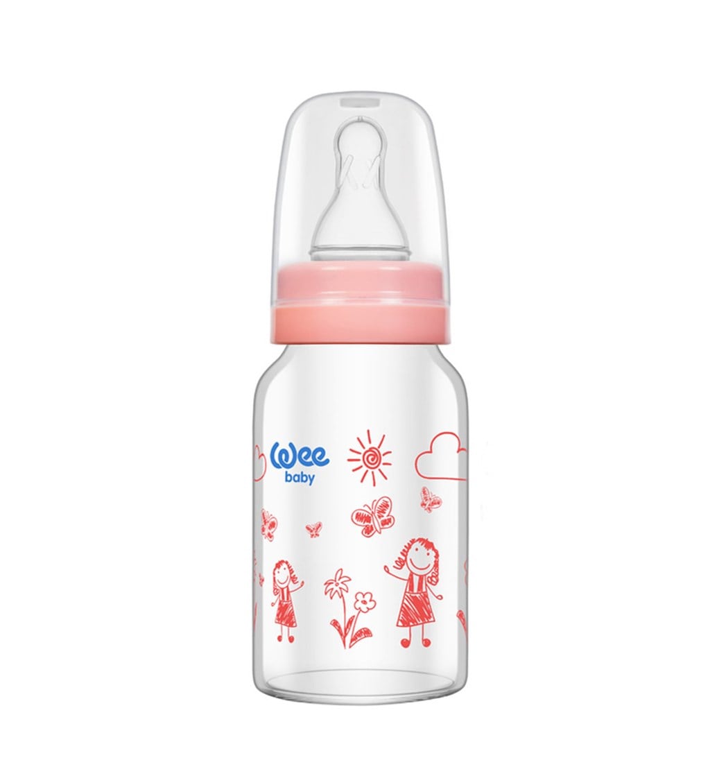 WEE BABY ISIYA DAYANIKLI CAM BİBERON 0-6AY 120ML - PEMBE