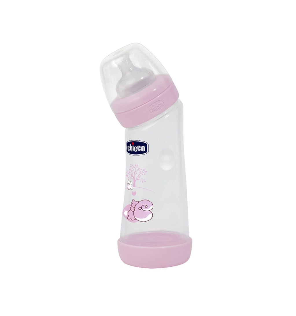 CHİCCO EĞİMLİ BİBERON 250 ML - SİLİKON EMZİK (PEMBE)