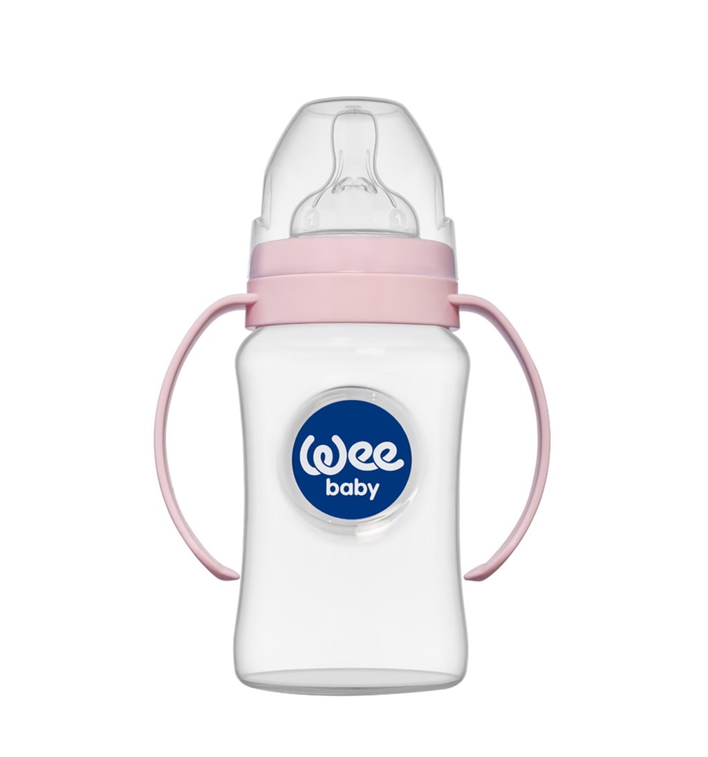 WEE BABY KULPLU GENİŞ AĞIZLI PP BİBERON ANTİKOLİK 6-18AY 250ML - PEMBE