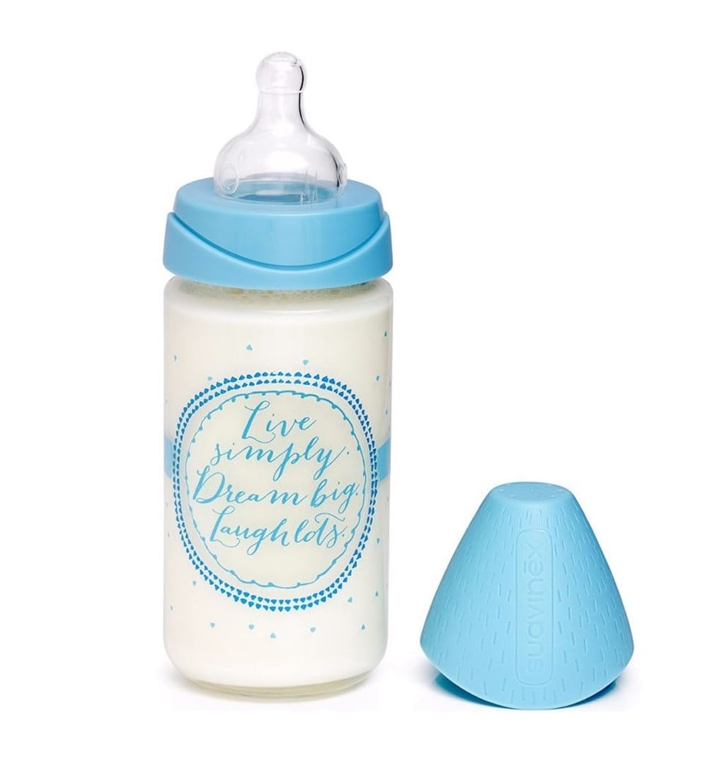 SUAVİNEX GENİŞ AĞIZLI SİLİKON EMZİK CAM BİBERON 240ML - 3 POZİSYON - DREAM - MAVİ