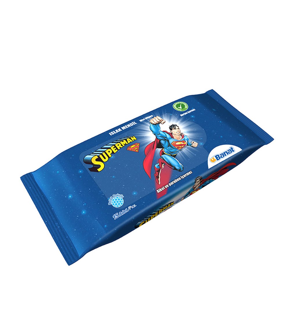 BANAT SÜPERMAN ISLAK MENDİL 15'Lİ x 3 ADET