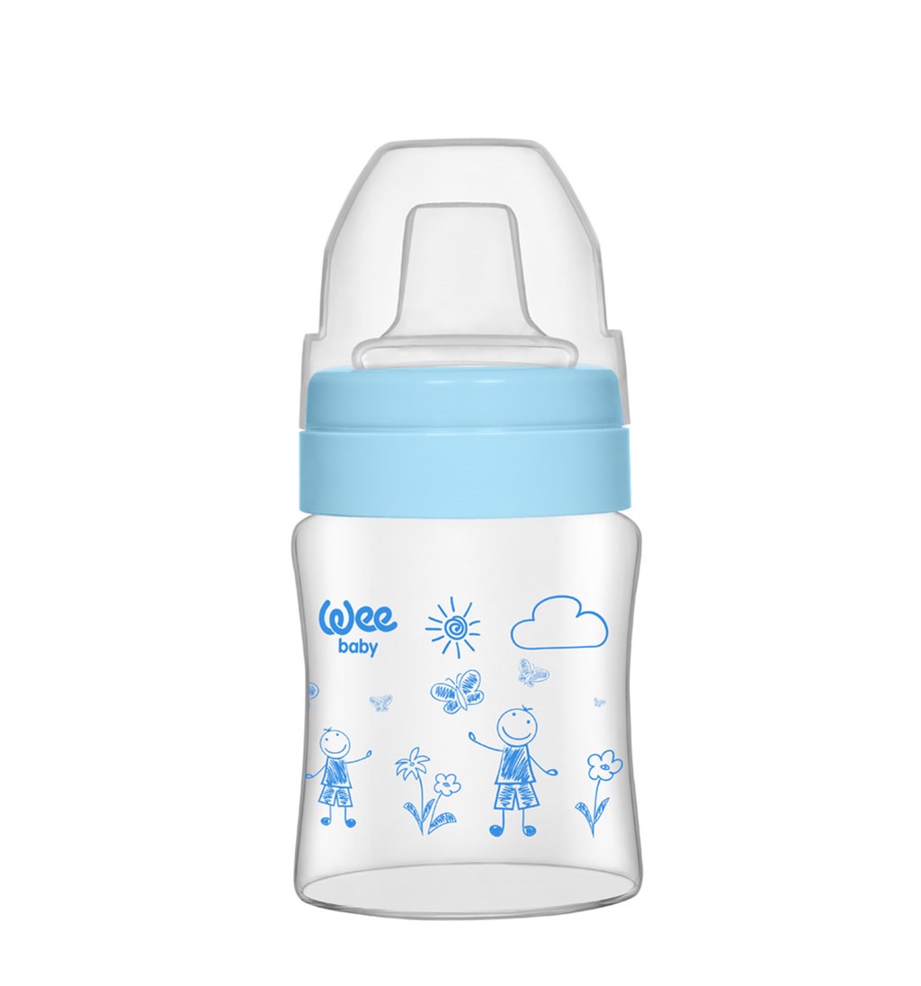 WEE BABY ISIYA DAYANIKLI AKITMAZ CAM BARDAK 6-18 AY 120ML - MAVİ