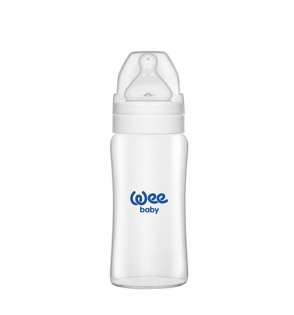WEE BABY ISIYA DAYANIKLI GENİŞ AĞIZLI CAM BİBERON 0-6AY 250ML - BEYAZ
