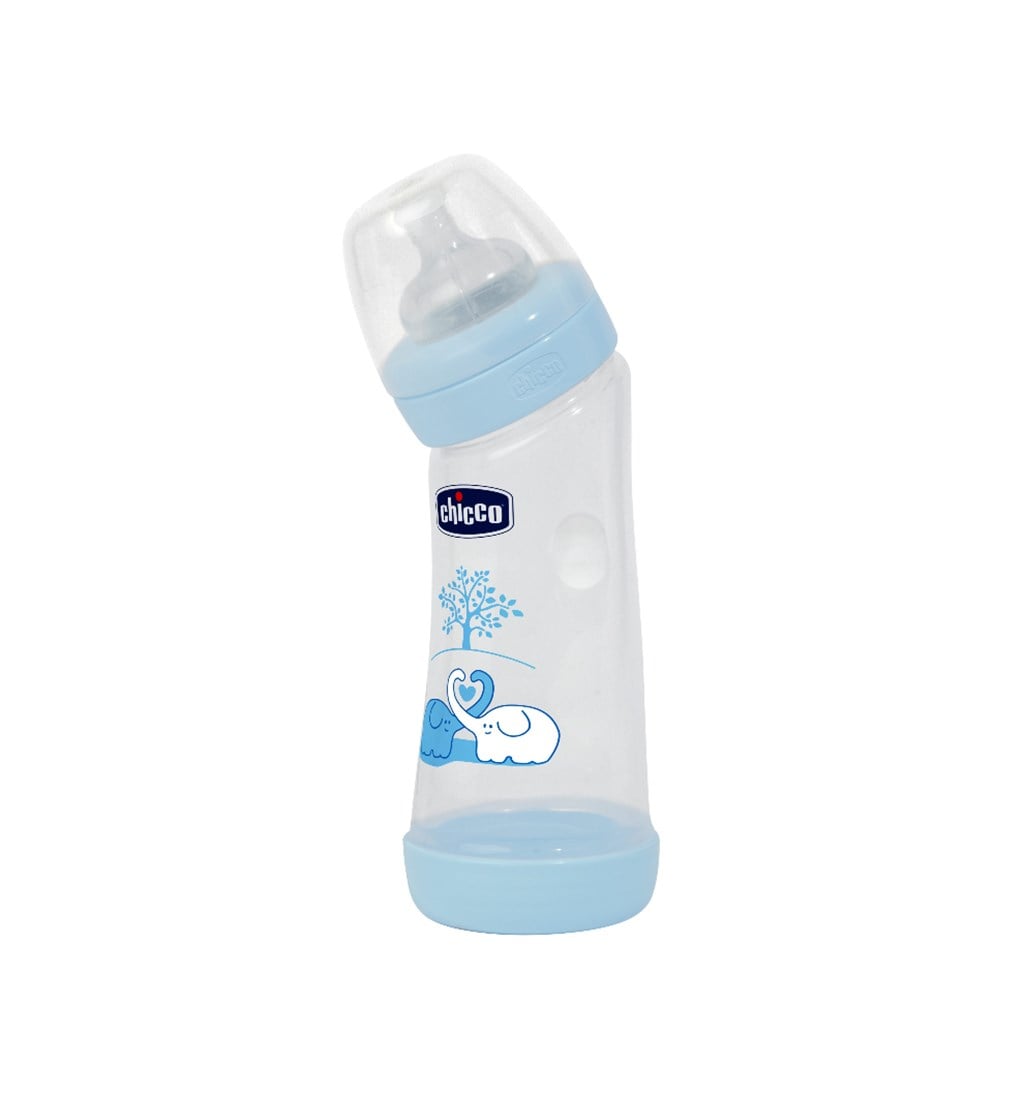 CHİCCO EĞİMLİ BİBERON 250 ML - SİLİKON EMZİK (MAVİ)