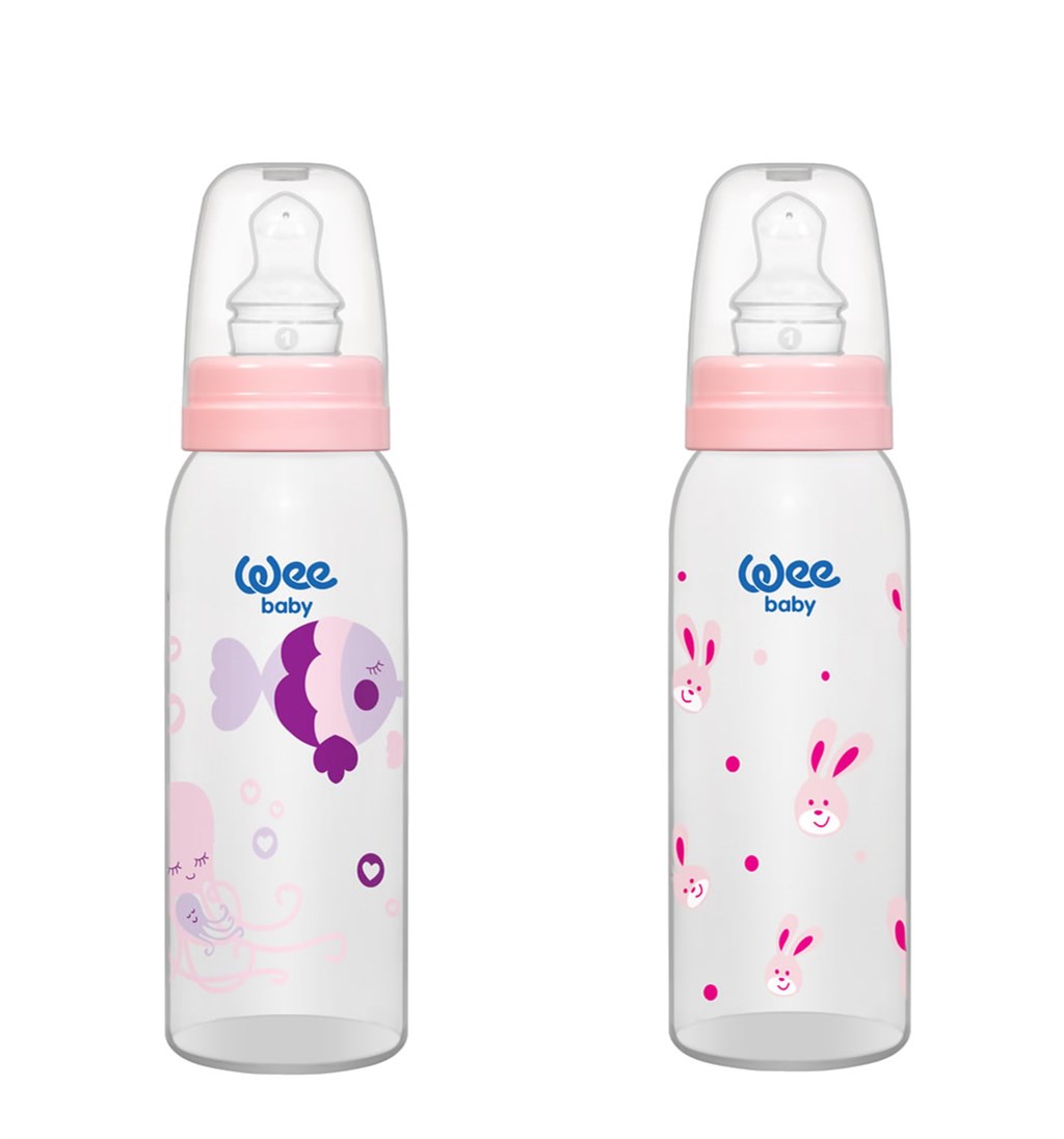 WEE BABY DAMAKLI PP BİBERON 0-6AY 250ML - PEMBE