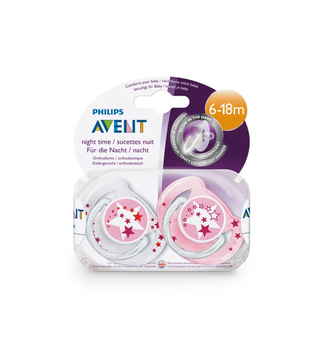 AVENT YALANCI EMZİK 2'Lİ 6-18AY - KARANLIKTA PARLAYAN (PEMBE)