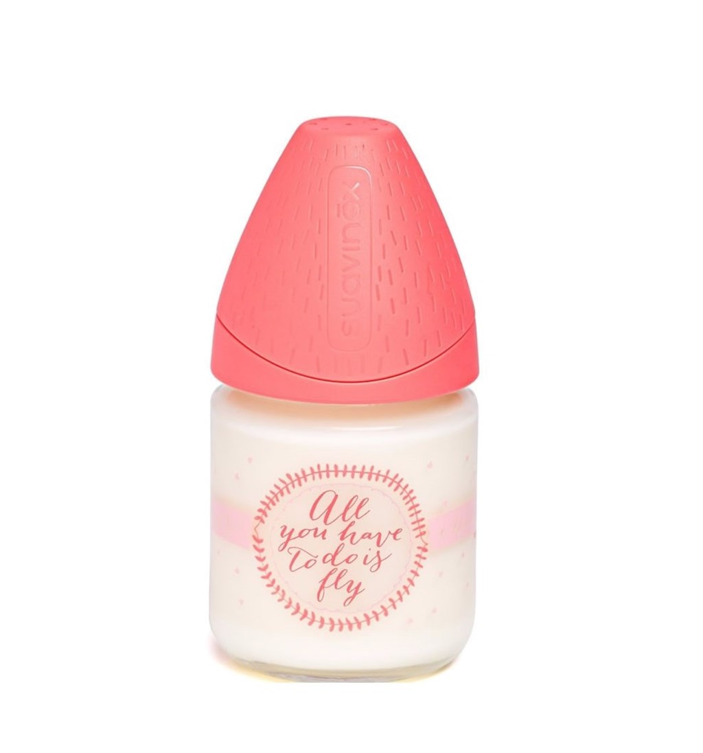 SUAVİNEX GENİŞ AĞIZLI SİLİKON EMZİK CAM BİBERON 120ML - 3 POZİSYON - FLY - PEMBE