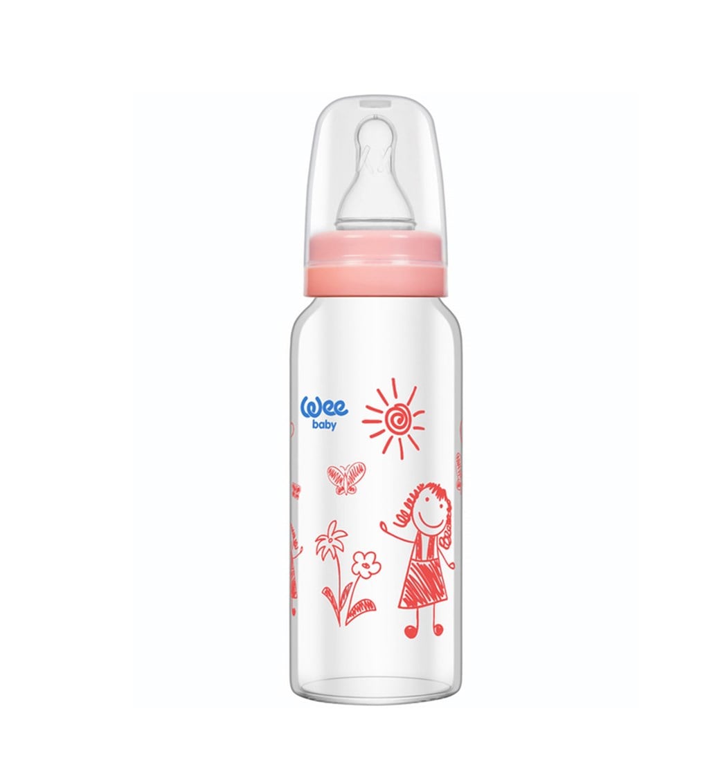 WEE BABY ISIYA DAYANIKLI CAM BİBERON 0-6AY 180ML - PEMBE