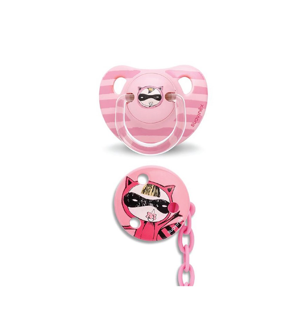 SUAVİNEX ORTODONTİK SİLİKON EMZİK + ZİNCİR SETİ 6-18AY - PETİT SECRET - PEMBE