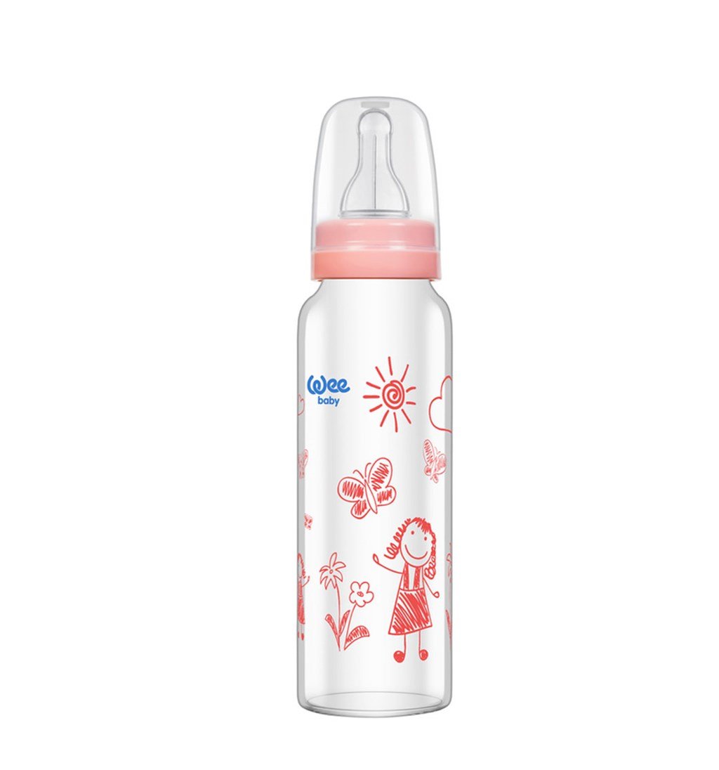WEE BABY ISIYA DAYANIKLI CAM BİBERON 8-16AY 240ML - PEMBE