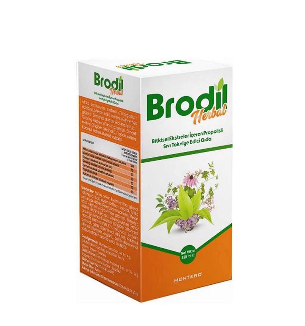 BRODİL HERBAL BİTKİSEL EKSTRELER İÇEREN PROPOLİSLİ SIVI TAKVİYE EDİCİ GIDA 150ML