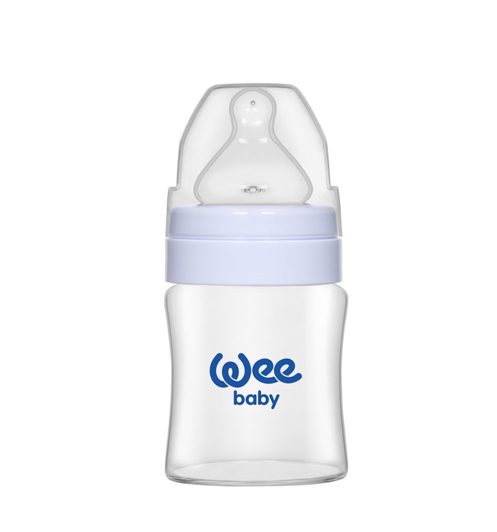 WEE BABY ISIYA DAYANIKLI GENİŞ AĞIZLI CAM BİBERON 0-6AY 120ML - GRİ