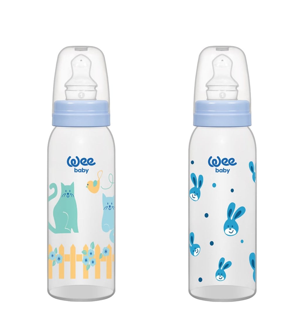 WEE BABY DAMAKLI PP BİBERON 0-6AY 250ML - MAVİ