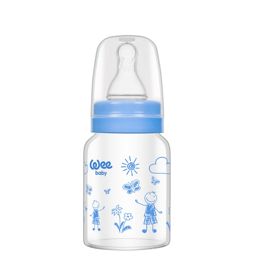 WEE BABY ISIYA DAYANIKLI CAM BİBERON 0-6AY 60ML - MAVİ