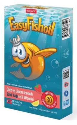 EasyFishoil Çocuk Çilek ve Limon Aromalı 30 Çiğneme Tableti
