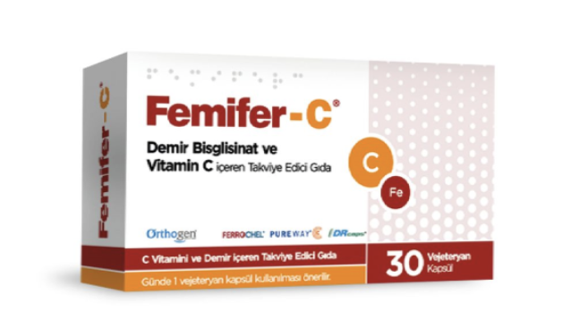 Femifer-C Demir Bisglisinat ve Vitamin C İçeren Takviye Edici Gıda 30 Kapsül
