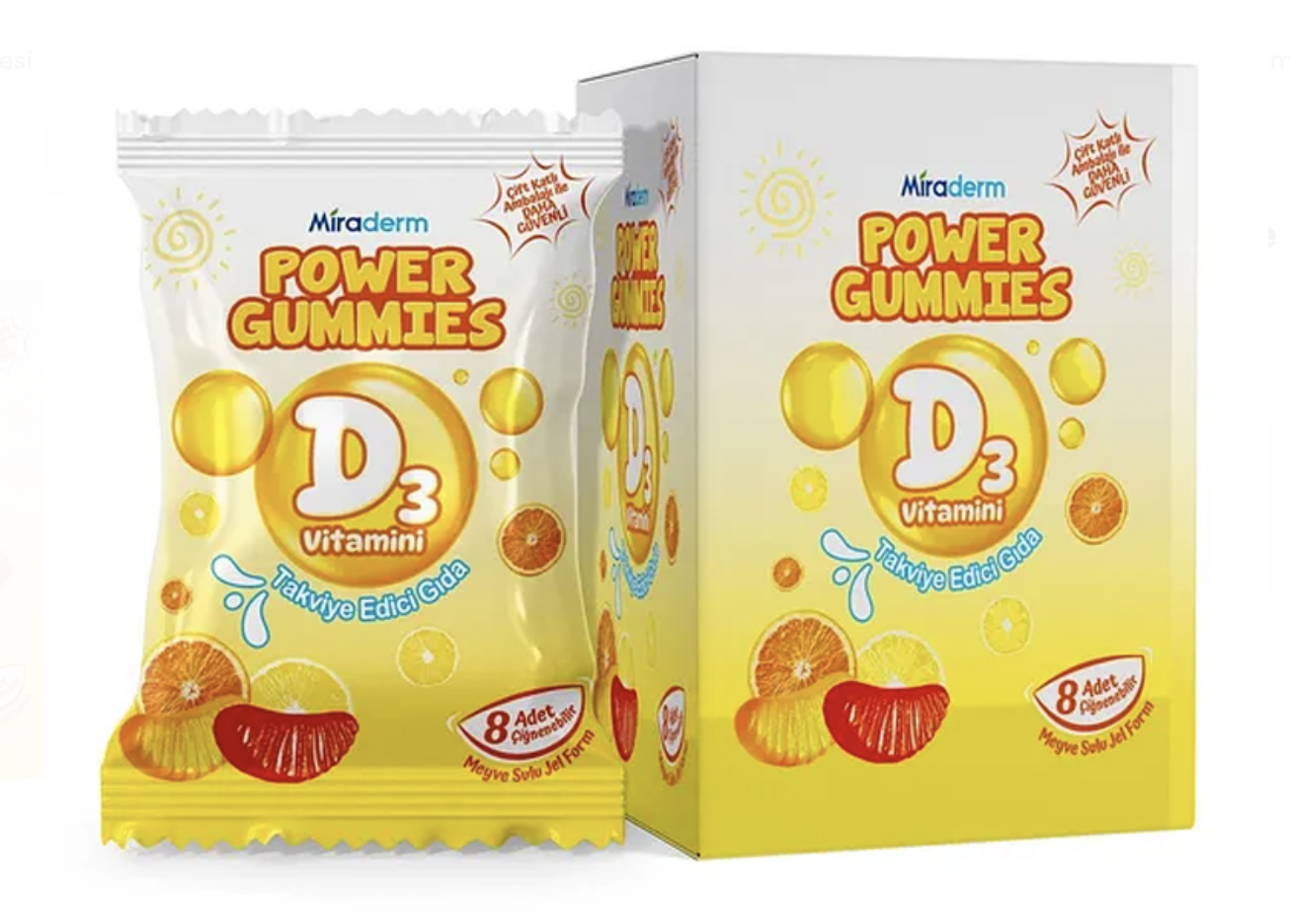 Miraderm Power Gummies D3 Vitamin İçeren Takviye Edici Gıda 64 Jel Form