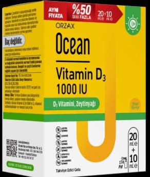 Ocean Vitamin D3 Sprey 1000 IU 20 ml + 10 ml - %50 Daha Fazla