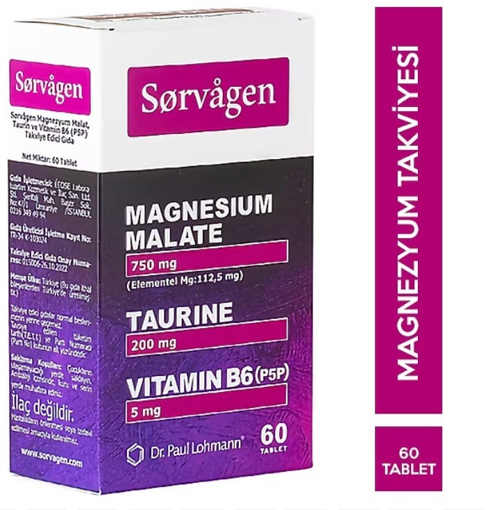 Sorvagen Magnezyum Malat Taurin ve Vitamin B6 60 Tablet