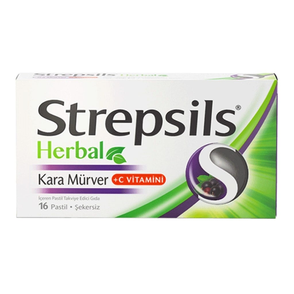 Strepsils Herbal Kara Mürver +C Vitamini İçeren Takviye Edici Gıda 16 Pastil