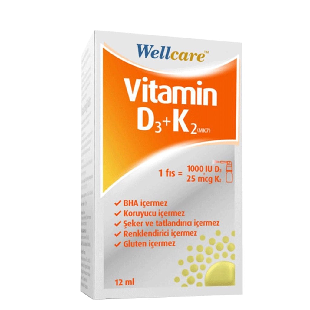 Wellcare D3+K2 (1 Puff=1000 IU D3 - 25mcg K2) 12ml