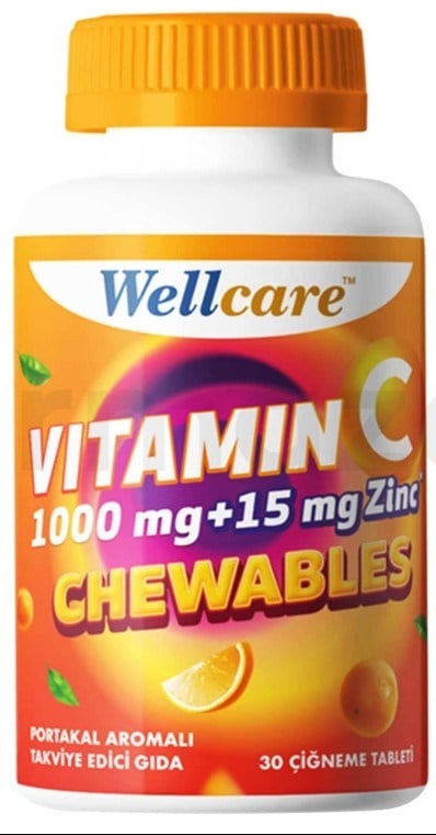 Wellcare Vitamin C 1000 mg + Çinko 15 mg 30 Çiğneme Tableti