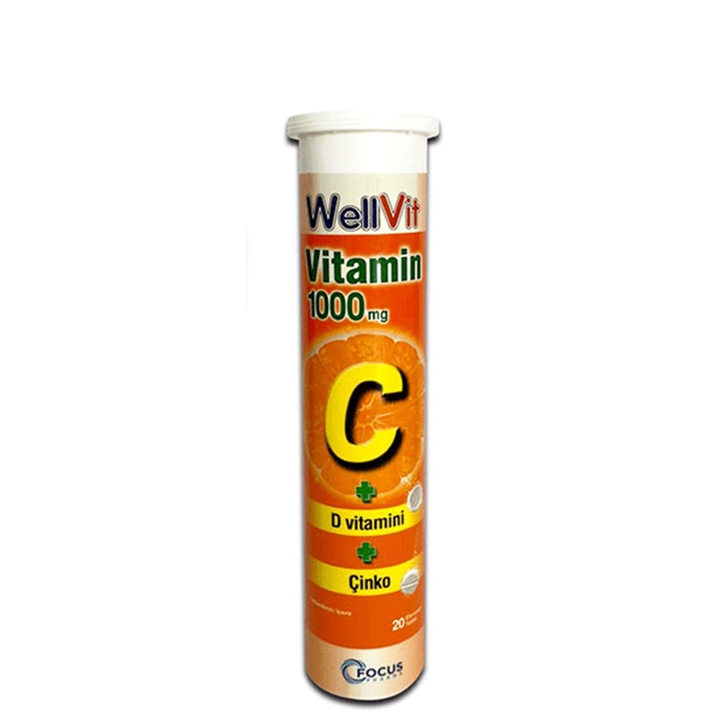 Wellvit Vitamin C 1000mg+D Vit.+Çinko 20 Efervesan Tablet