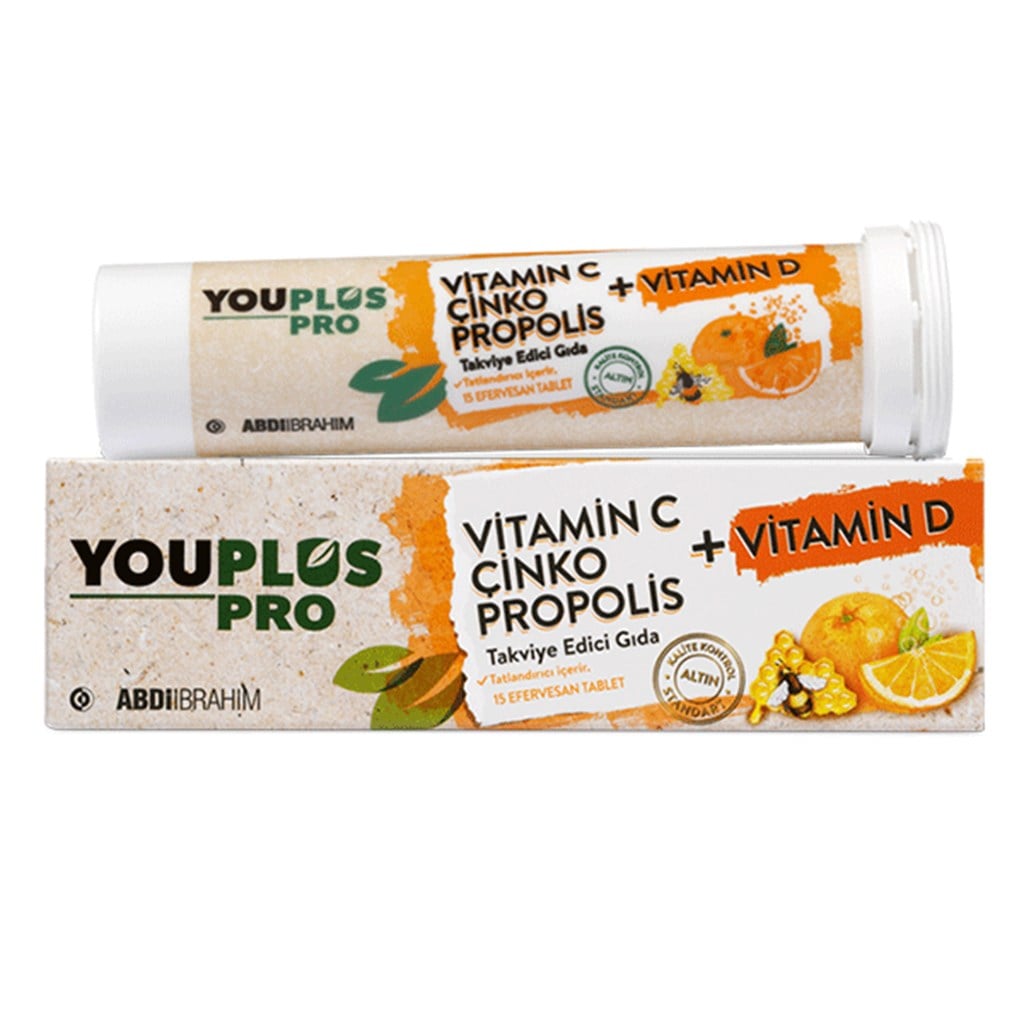 Youplus Pro Vitamin C, Vitamin D, Çinko, Propolis Efervesan Tablet Takviye Edici Gıda