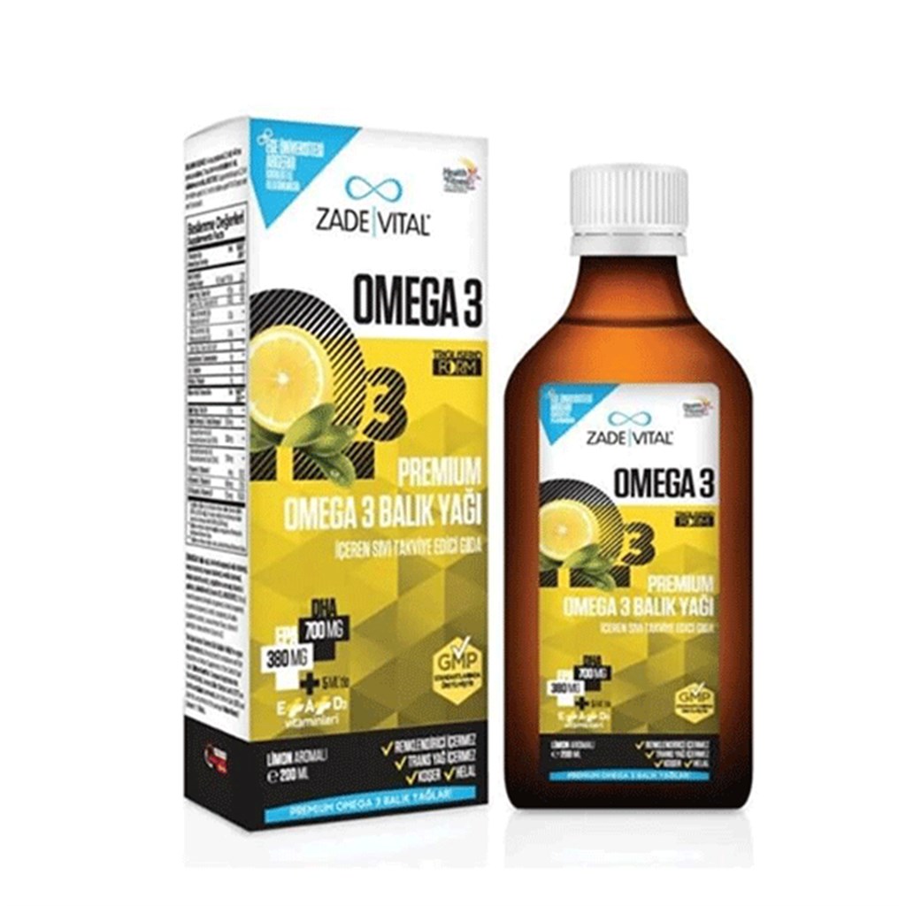 Zade Vital Premium Omega 3 Yetişkinler İçin Balık Yağı Şurubu Limon Aromalı 200 ml