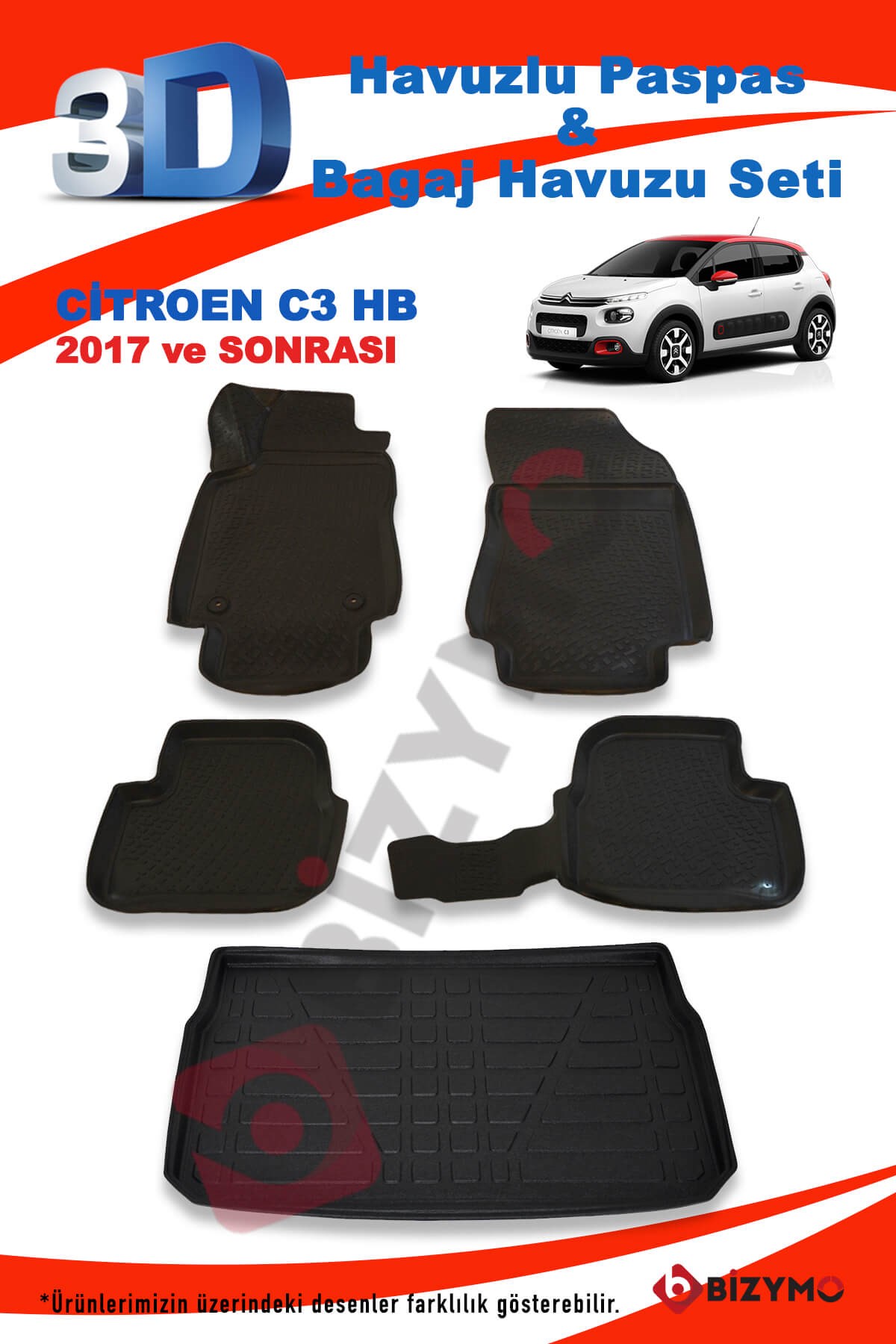 Citroen C3 Hb 2017 Ve Sonrası Paspas Ve Bagaj Havuzu Seti