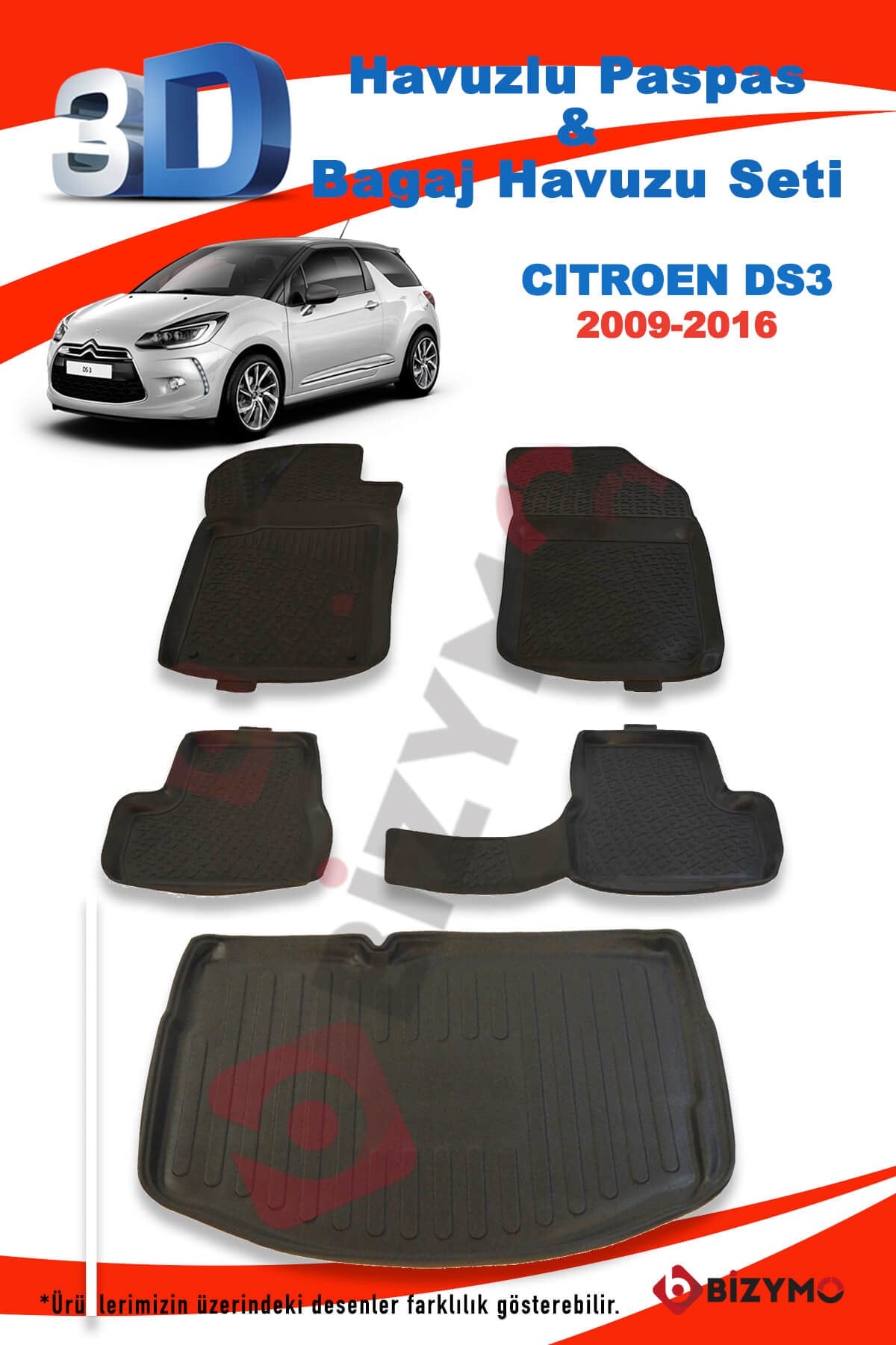 DS3 2009-2016 3D Havuzlu Paspas Takımı ve Bagaj Havuzu Bizymo