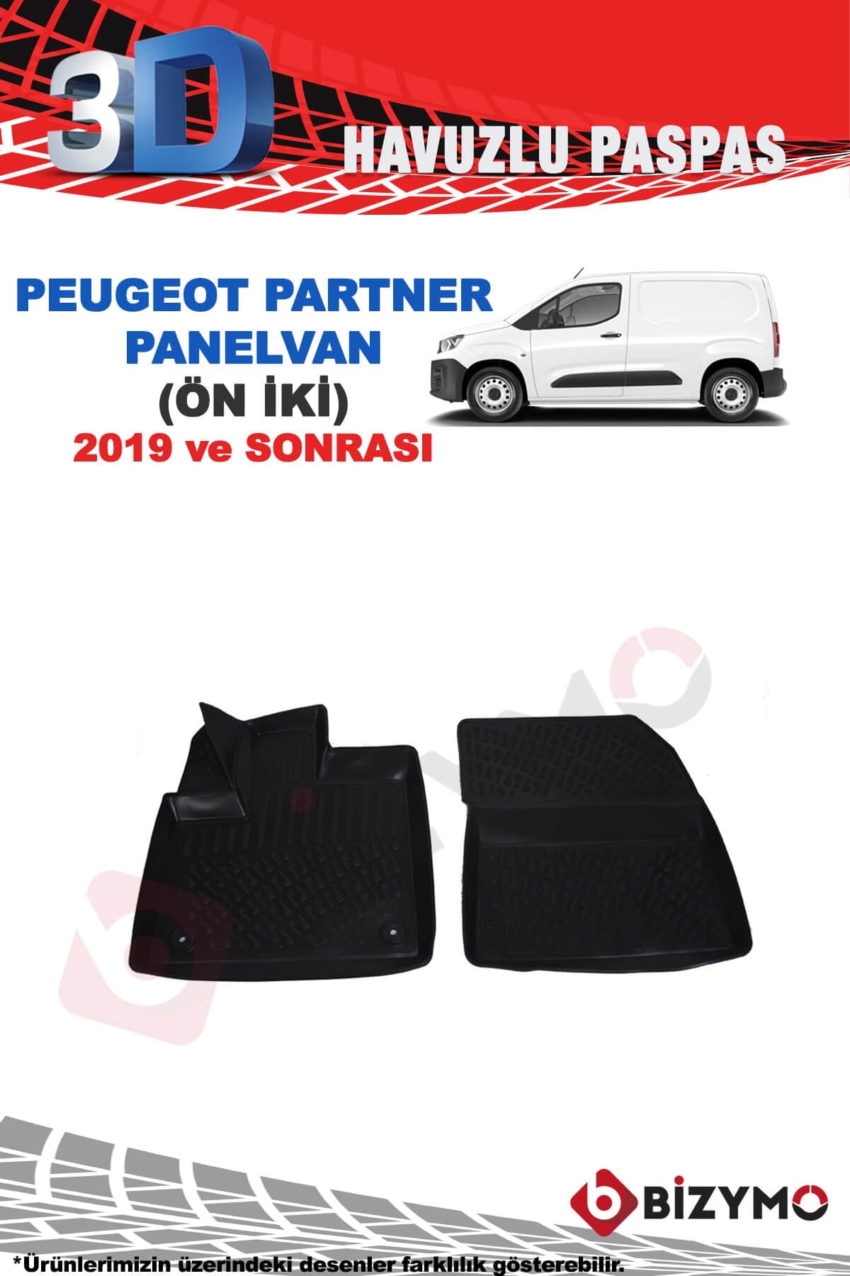 Peugeot Partner Panelvan 2019+ 3D Havuzlu Paspas Takımı Bizymo