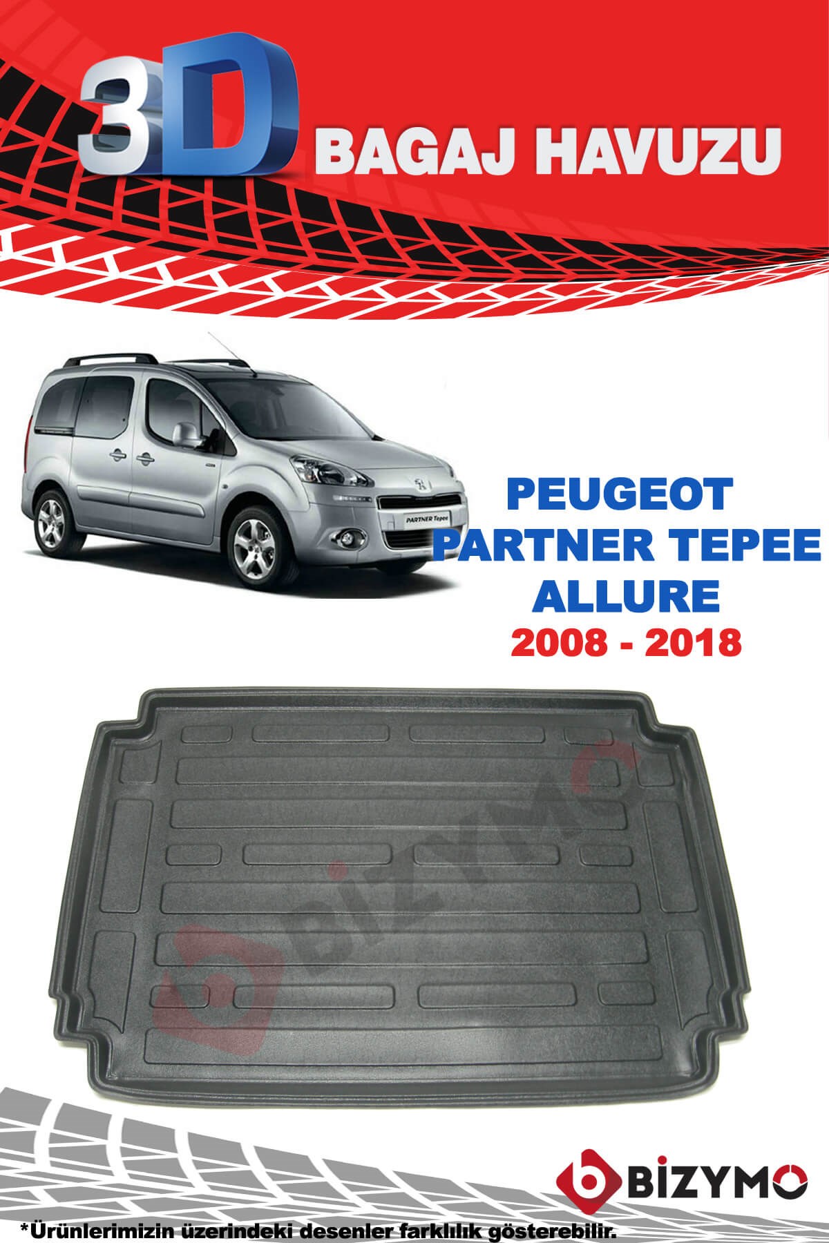 Peugeot Partner Tepee Allure 2008-2018 3D Bagaj Havuzu Bizymo