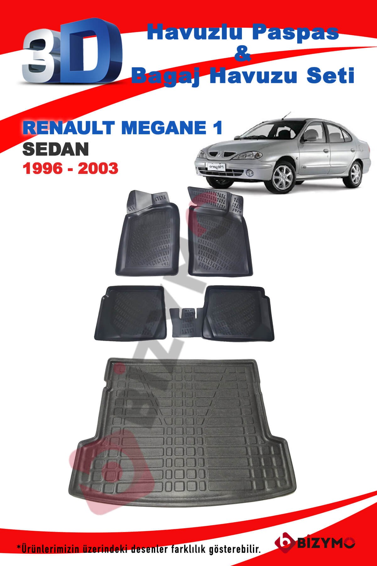 Renault Megane 1 Sedan 1996-2003 3D Havuzlu Paspas ve Bagaj Havuzu