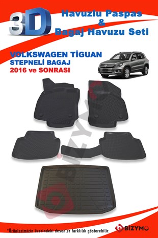 Volkswagen Tiguan Stepneli 2016 Ve Sonrası Paspas ve Bagaj Havuzu Seti