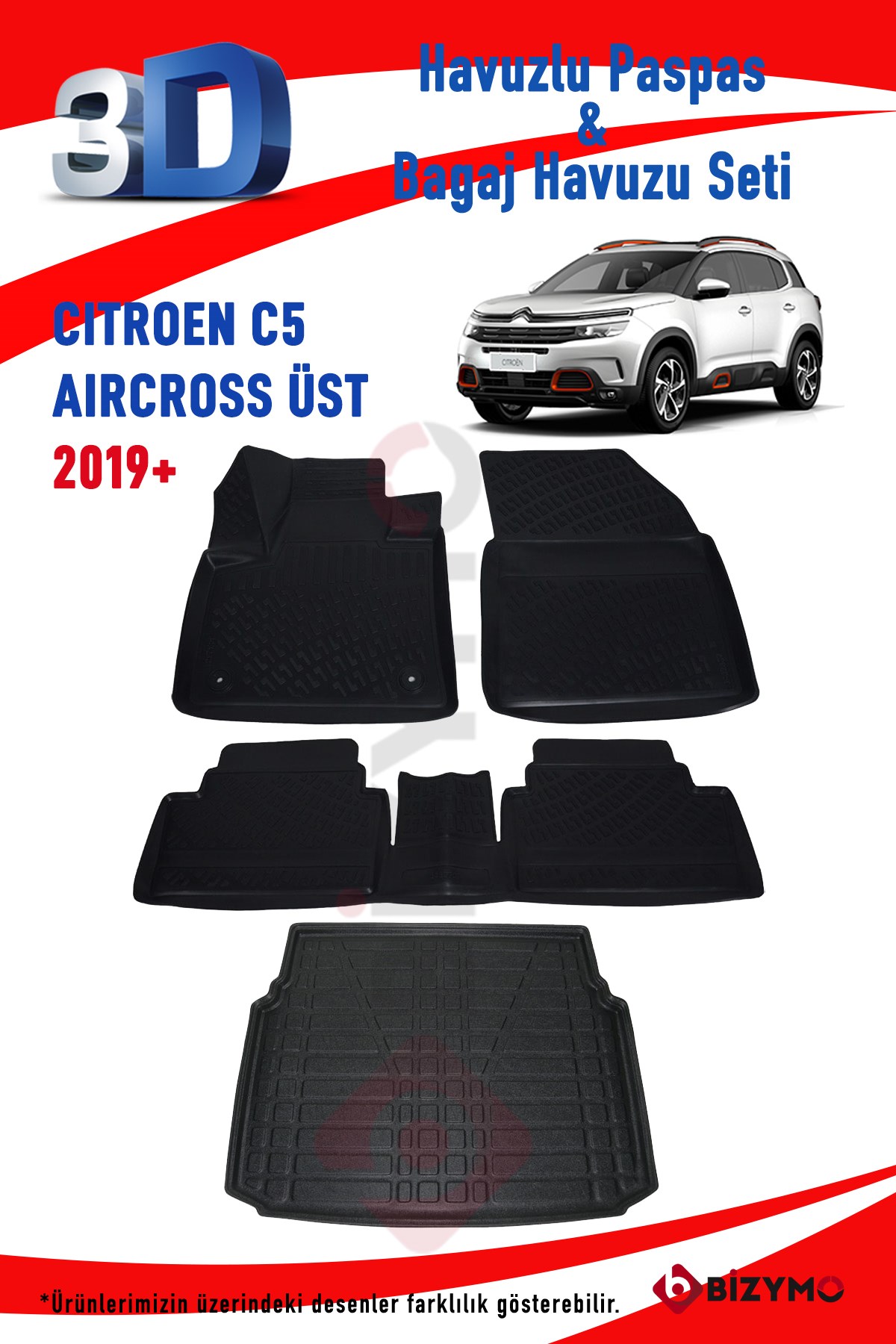 Citroen C5 Aircross 2019 ve Sonrası Paspas Ve Üst Bagaj Havuzu Set - Bizim  Oto