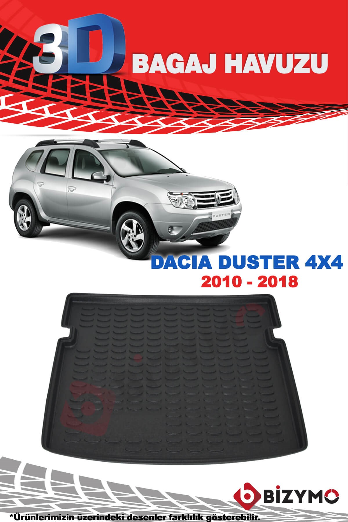 Dacia Duster 4X4 2010-2017 3D Bagaj Havuzu Bizymo - Bizim Oto