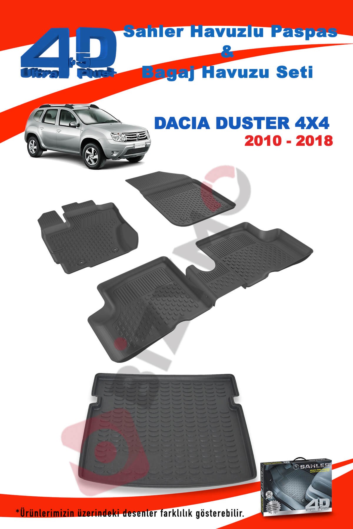 Dacia Duster 4X4 2010-2017 4,5D Havuzlu Paspas+ Bagaj Havuzu Set - Bizim Oto