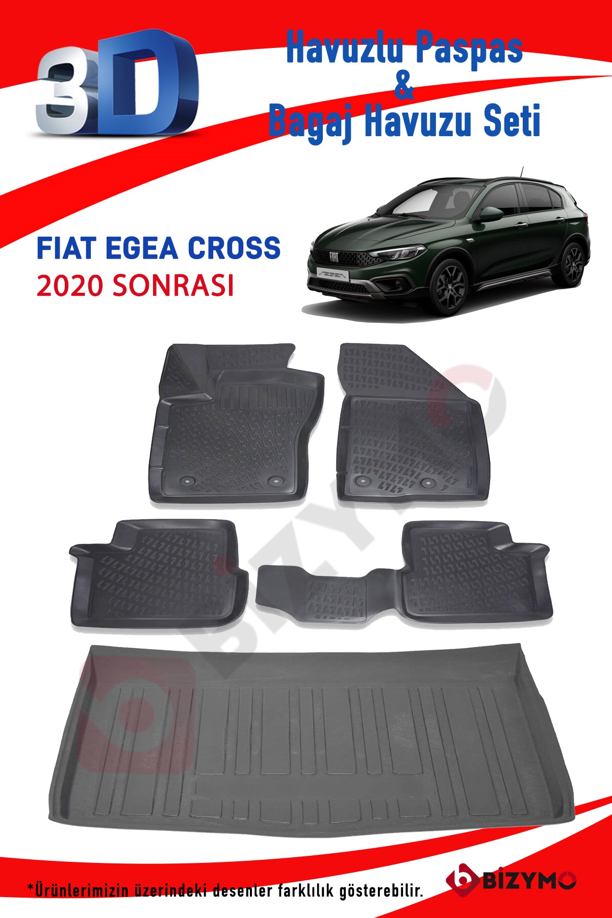 Fiat Egea Cross 2020+ 3D Paspas ve Bagaj Havuzu Seti - Bizim Oto