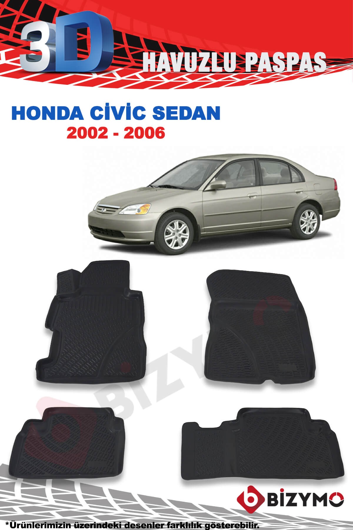 Honda Civic Sedan 2002-2006 3D Paspas Takımı Bizymo - Bizim Oto