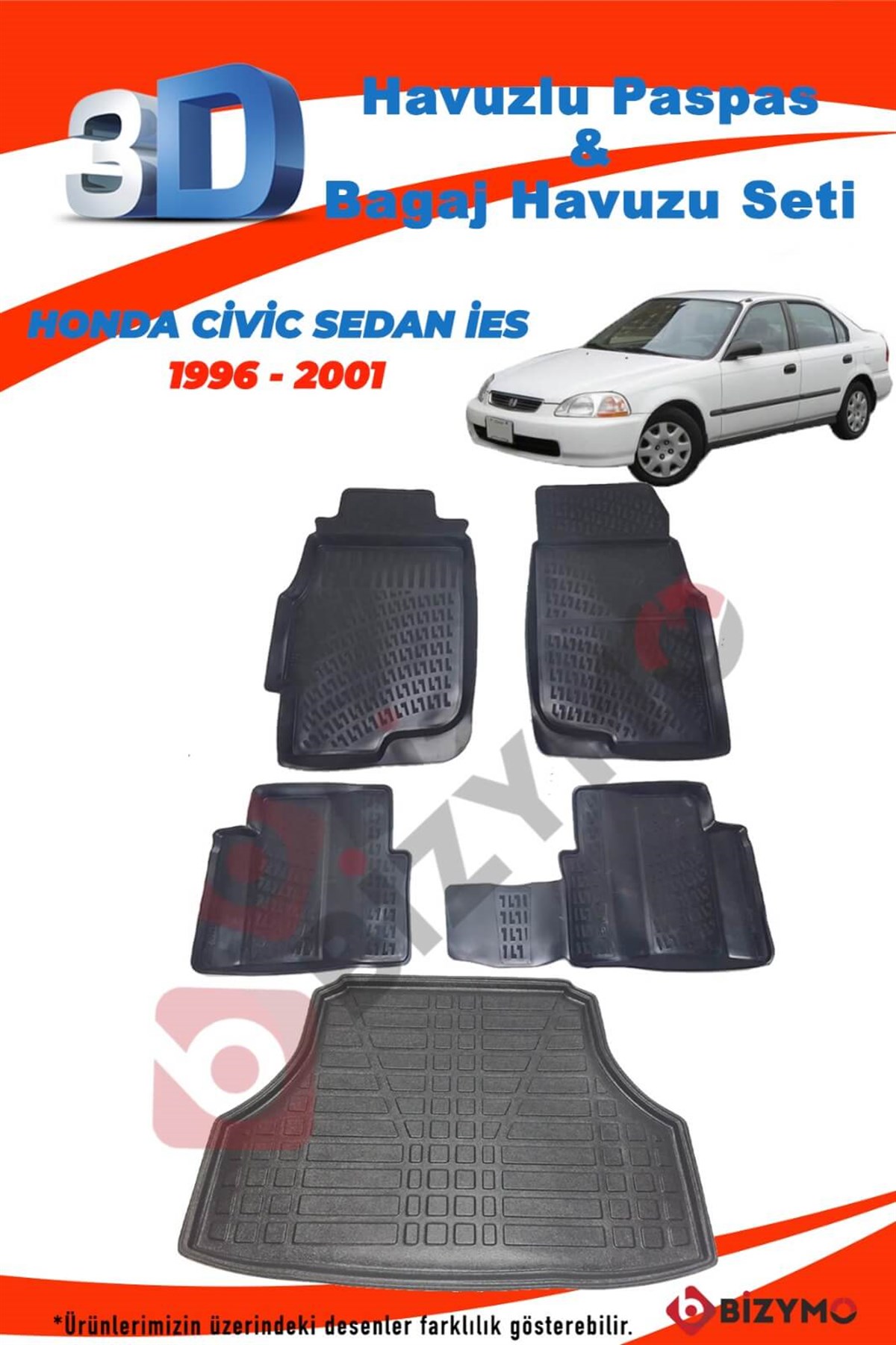Honda Civic Sedan (ies) 1996-2001 3D Paspas ve Bagaj Havuzu - Bizim Oto
