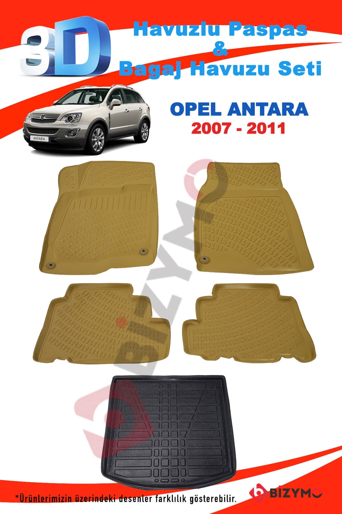 Opel Antara 2006+ 3D Havuzlu Bej Paspas ve Bagaj Havuzu Bizymo