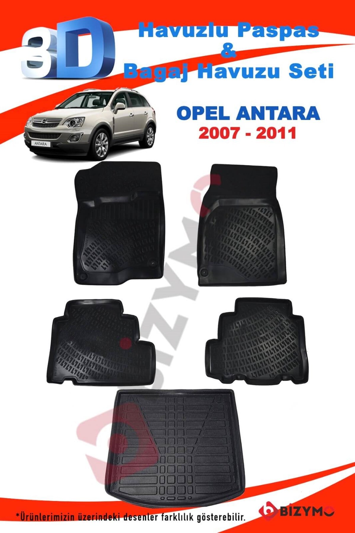 Opel Antara 2006+ 3D Havuzlu Paspas ve Bagaj Havuzu Bizymo