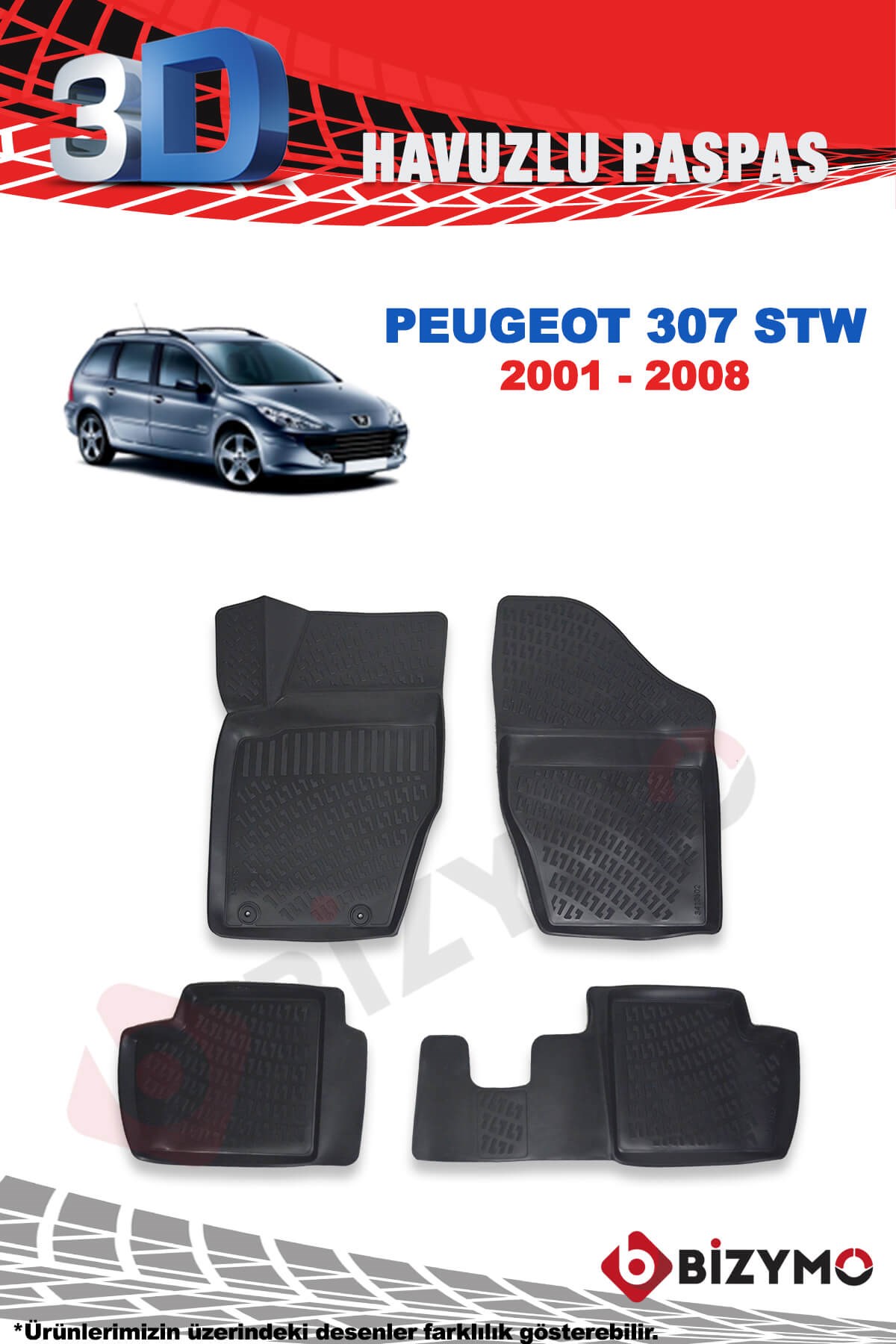 Peugeot 307 Stw Sw 2001-2008 3D Havuzlu Paspas Takımı Bizymo - Bizim Oto