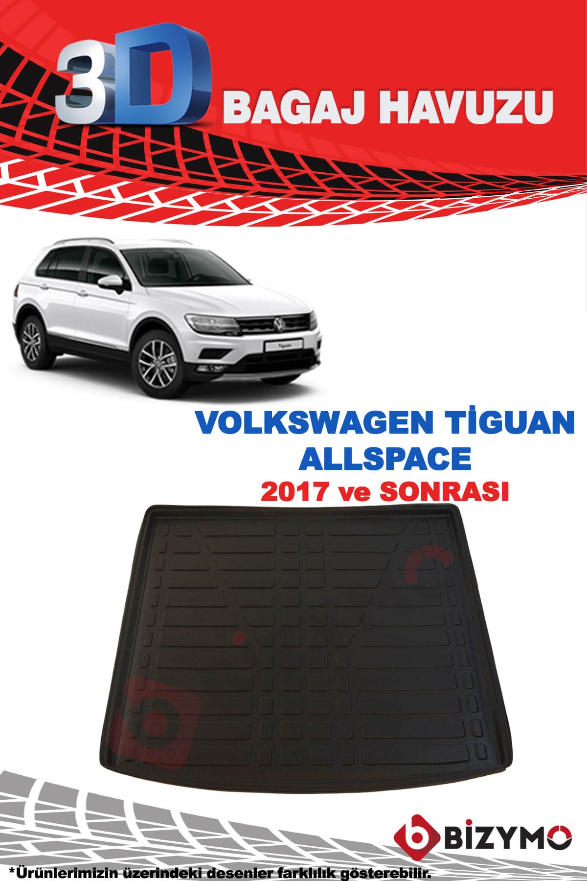 Volkswagen Tiguan Uzun Şase 2017 Ve Sonrası 3D Bagaj Havuzu Bizymo - Bizim  Oto