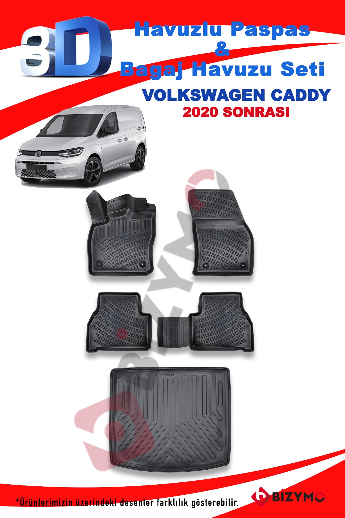 Volkswagen Yeni Caddy 2021+ 3D Paspas ve Bagaj Havuzu Seti Bizymo - Bizim  Oto